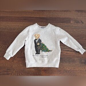 Polo by Ralph Lauren Kids Gray Sweatshirt with Festive Bear and Christmas Tree